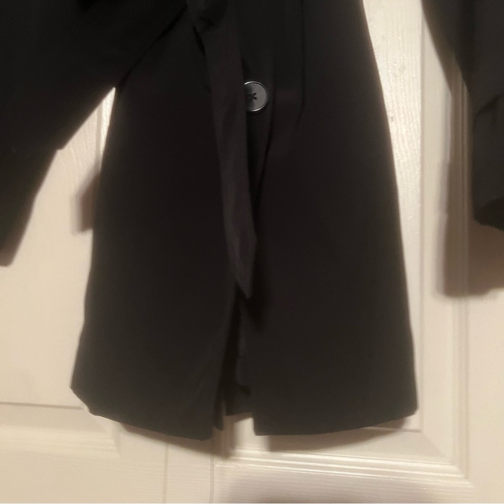 London Fog Long Black Wrap Coat Button down waist tie trench size large - Picture 4 of 11
